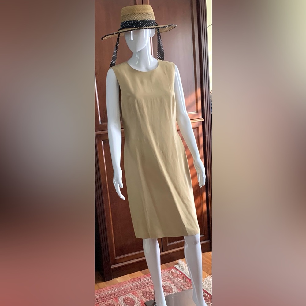 English Marks & Spencer Natural tan color straight dress just above knee US 10